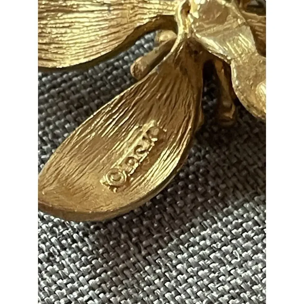 Vintage BSK Brushed Gold Tone Large 3D Layered Flower Brooch Pin Signed Retro